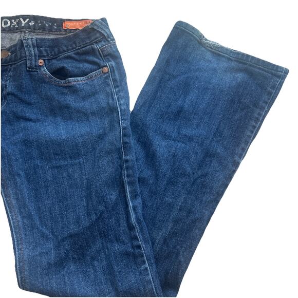 Roxy Jeans Sunset Beach Flare Fit Blue Denim Distressed Juniors Size 7 Low Rise - Picture 6 of 16